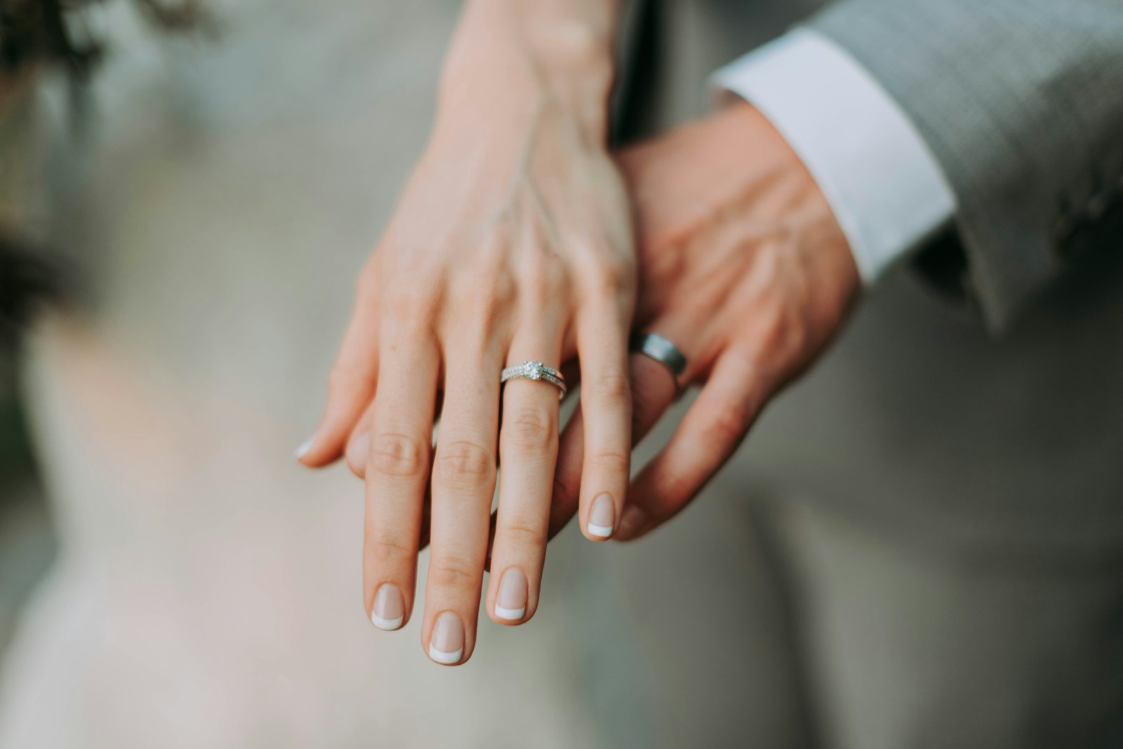 Clear umbrella wedding portrait in rain