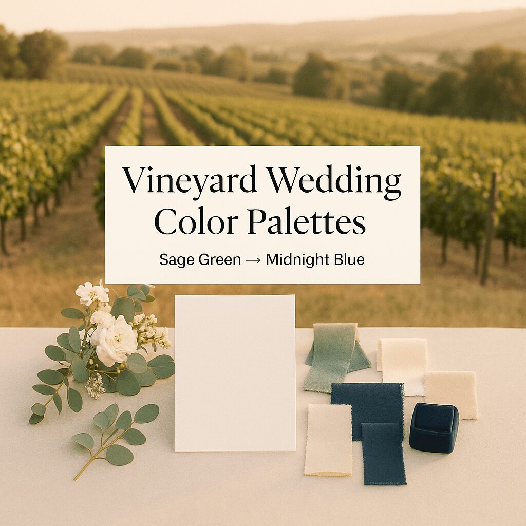 Vineyard Wedding Color Palettes: From Sage Green to Midnight Blue Vineyard Wedding Color Palettes: From Sage Green to Midnight Blue