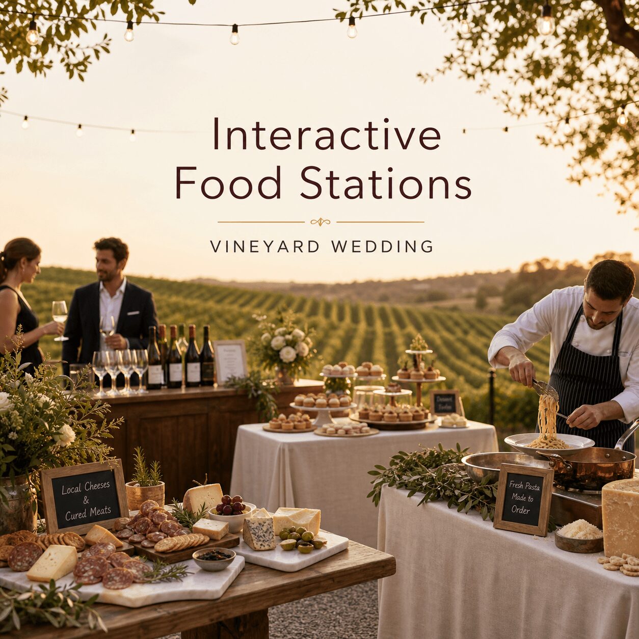 Interactive Food Stations for a Vineyard Wedding Interactive Food Stations for a Vineyard Wedding