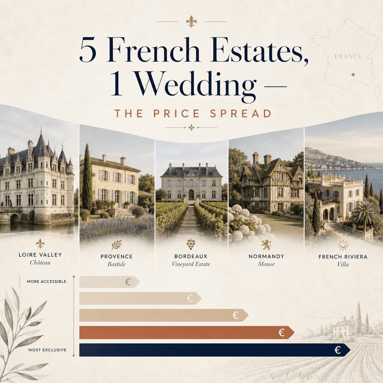 We Priced the Same Wedding at 5 French Estates: Here’s the Spread We Priced the Same Wedding at 5 French Estates: Here's the Spread